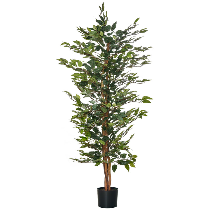 HOMCOM 5FT Artificial Ficus Tree, Fake Tree with Leaves, Faux Plant in Nursery Pot for Indoor Decoration