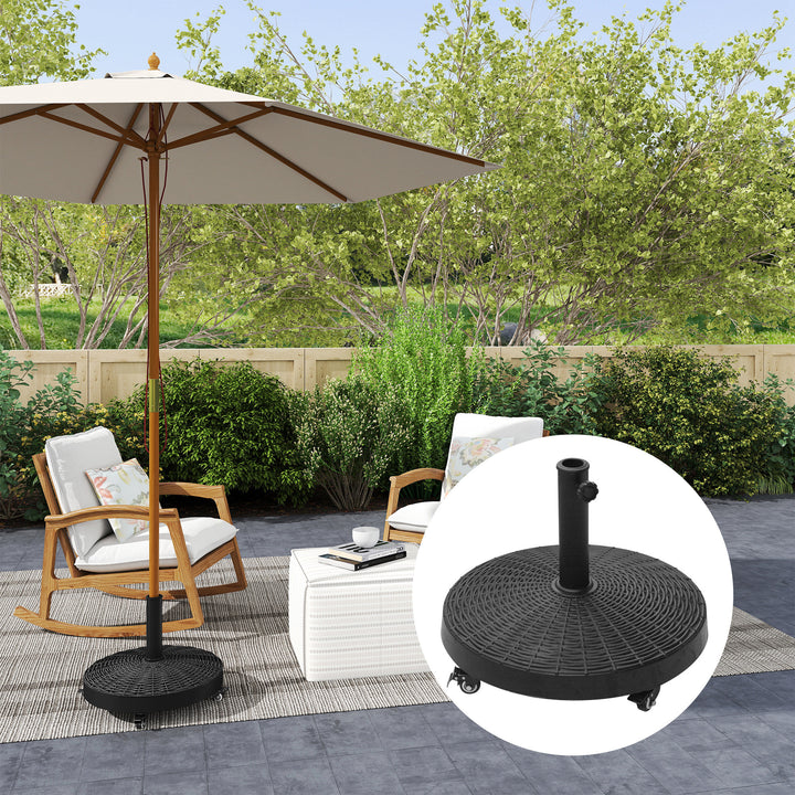 Outsunny 20.5" Round Parasol Base Resin Patio Umbrella Base Garden Parasol Holder Outdoor Offset Weight Stand with Wheels Black