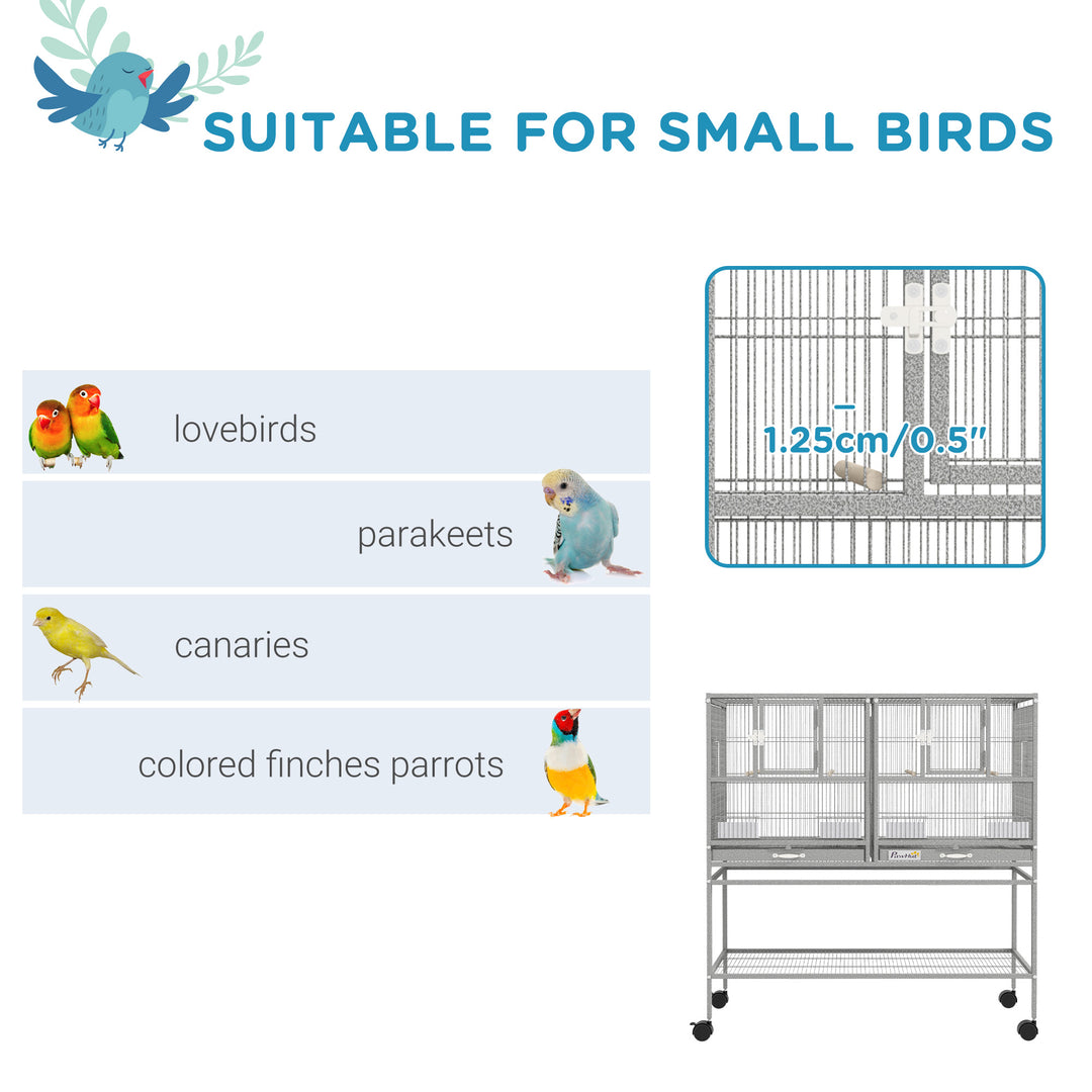 PawHut Large Double Rolling Metal Bird Cage Bird House w/ Removable Tray Storage Shelf