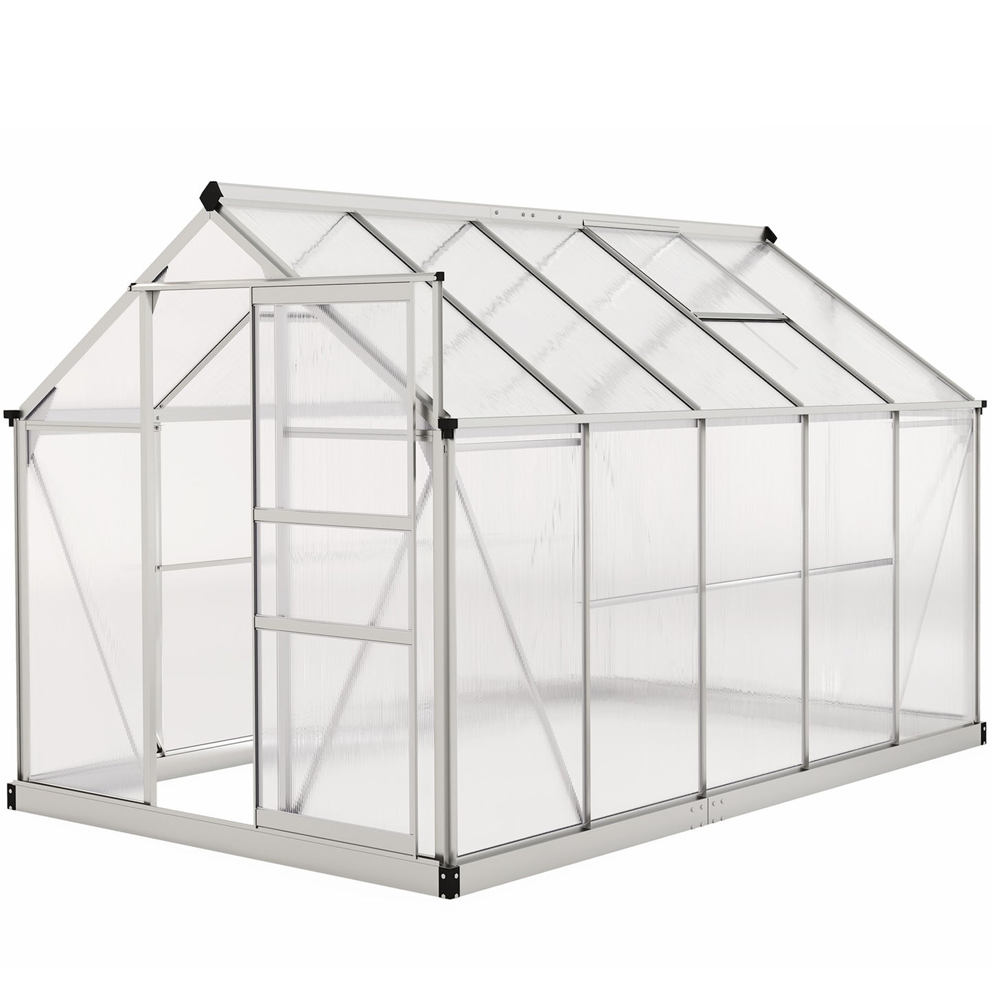 Outsunny 6' x 10' x 6.6' Polycarbonate Greenhouse, Walk-In Green House Kit Garden, Plants Grow, Galvanized Sheet Aluminum Frame with Rain Gutter, Vents and Sliding Door, Green