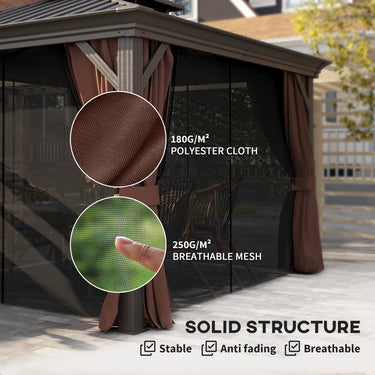 Outsunny 10' x 12' Outdoor Hardtop Gazebo with Galvanized Canopy & Netting Sidewalls for Lawn, Backyard, Dark Brown