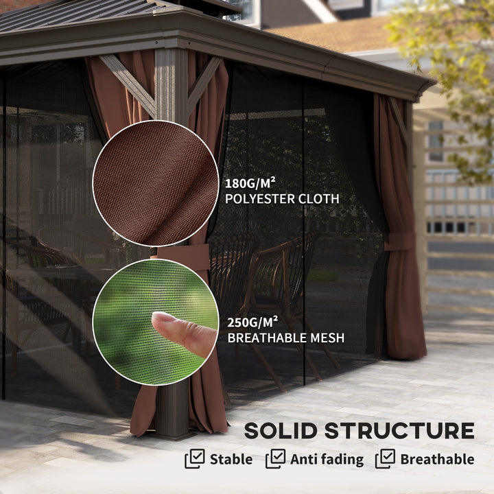 Outsunny 10' x 12' Outdoor Hardtop Gazebo with Galvanized Canopy & Netting Sidewalls for Lawn, Backyard, Dark Brown