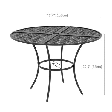 Outsunny 42" Round Outdoor Dining Table for 4 Persons, Metal Patio Dining Table with Umbrella Hole for Backyard, Lawn, Balcony