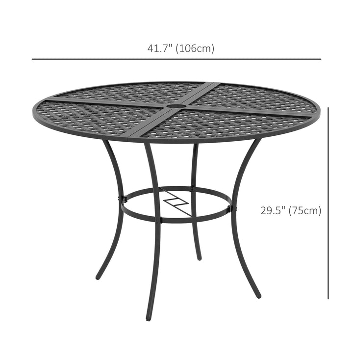 Outsunny 42" Round Outdoor Dining Table for 4 Persons, Metal Patio Dining Table with Umbrella Hole for Backyard, Lawn, Balcony