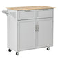 HOMCOM Rolling Kitchen Island with Storage Drawers, Kitchen Cart with Rubber Wood Top, Cabinet & Towel Rack, White