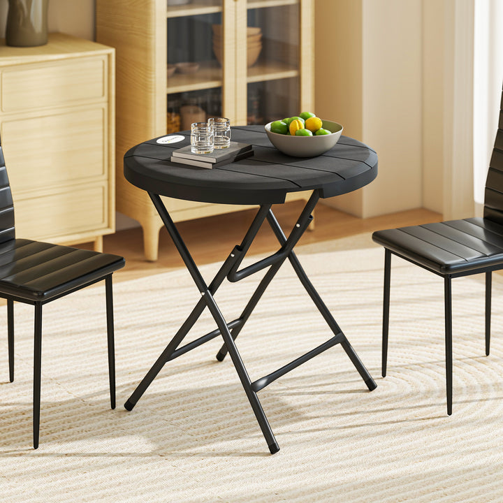 Outsunny Foldable Round Patio Table for 4, Outdoor Dining Table with HDPE Tabletop and Steel Frame, Dark Grey