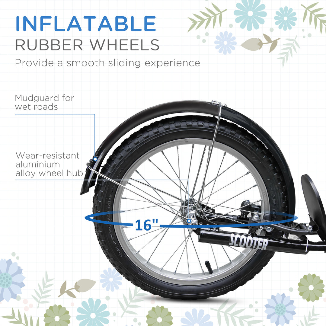 Aosom Kick Scooter with Adjustable Handlebar, Kids Scooter with 2 Brakes Basket Cupholder 16" Inflatable Rubber Tyres Pink