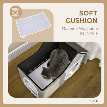PawHut Large Cat Bed for Indoor, Cat House Hideaway with Soft Cushion, Scratching Pad, Dangling Ball, Dual Entrances, Grey