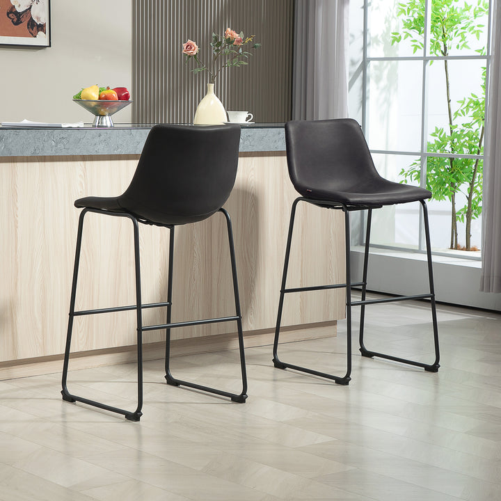 HOMCOM Bar Height Bar Stools Set of 2, Vintage PU Leather Bar Chairs, Kitchen Stools with Footrest for Home Bar, Dark Brown