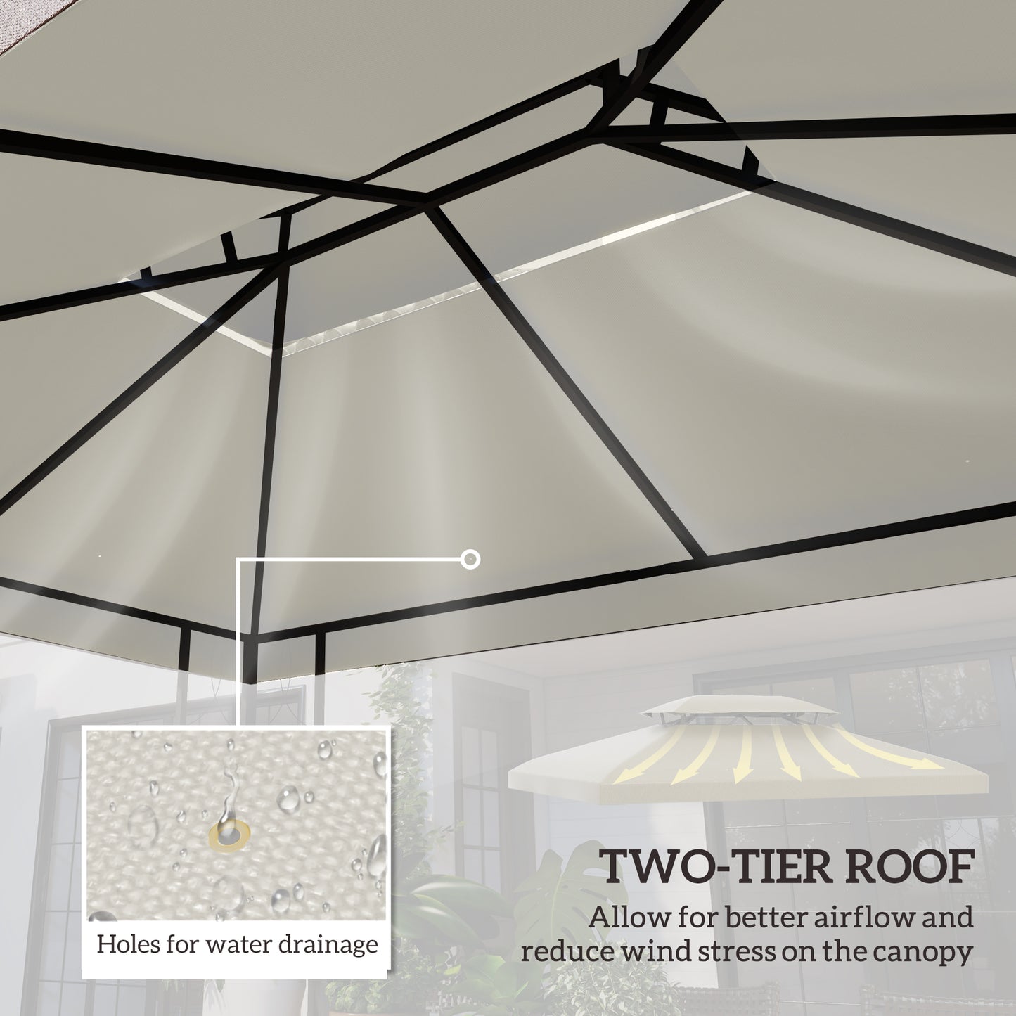 Outsunny 13' x 10' Gazebo Replacement Canopy, 2 Tier Top Roof Garden Pavilion UV Cover, Brown (TOP ONLY)