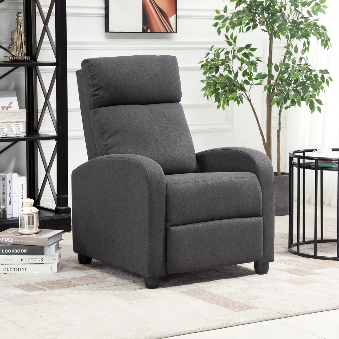 HOMCOM Fabric Recliner Chair Manual Home Theater Seating Single Reclining Sofa Chair with Padded Seat for Living Room, Dark Grey
