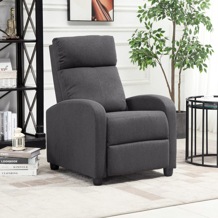 HOMCOM Fabric Recliner Chair Manual Home Theater Seating Single Reclining Sofa Chair with Padded Seat for Living Room, Dark Grey