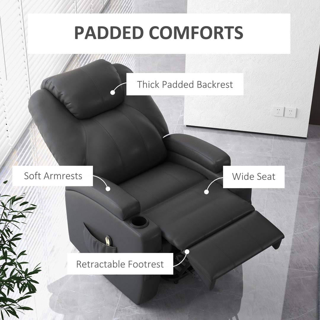 HOMCOM Power Lift Recliner Chair for Elderly, PU Leather Lift Chair with Footrest, Remote Control, Side Pockets and Cup Holders, Reclining Sofa for Living Room, Black