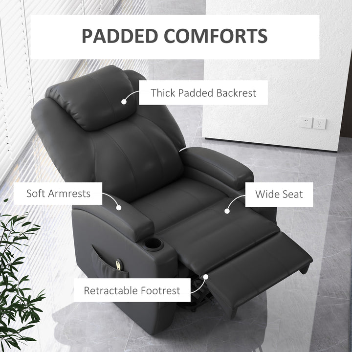 HOMCOM Power Lift Recliner Chair for Elderly, PU Leather Lift Chair with Footrest, Remote Control, Side Pockets and Cup Holders, Reclining Sofa for Living Room, Black