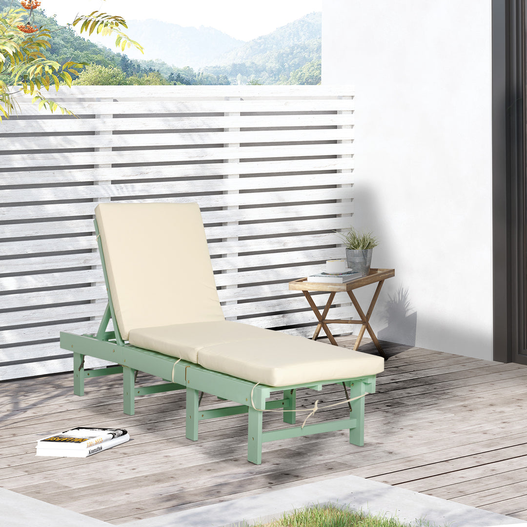 Outsunny Wooden Folding Chaise Lounge, Outdoor Chaise Lounge Chair, Garden Reclining Tanning Chair with 4 Adjustable Back Soft Cushions, White