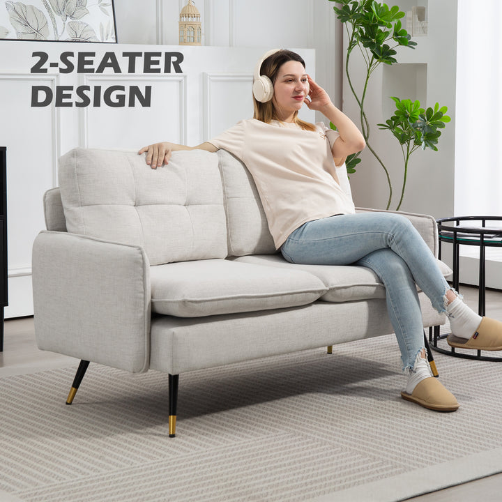 HOMCOM 55" Loveseat Sofa, Linen Love Seat w/ S spring, Steel Legs and Button Tufting, Small Couch for Living Room, Grey