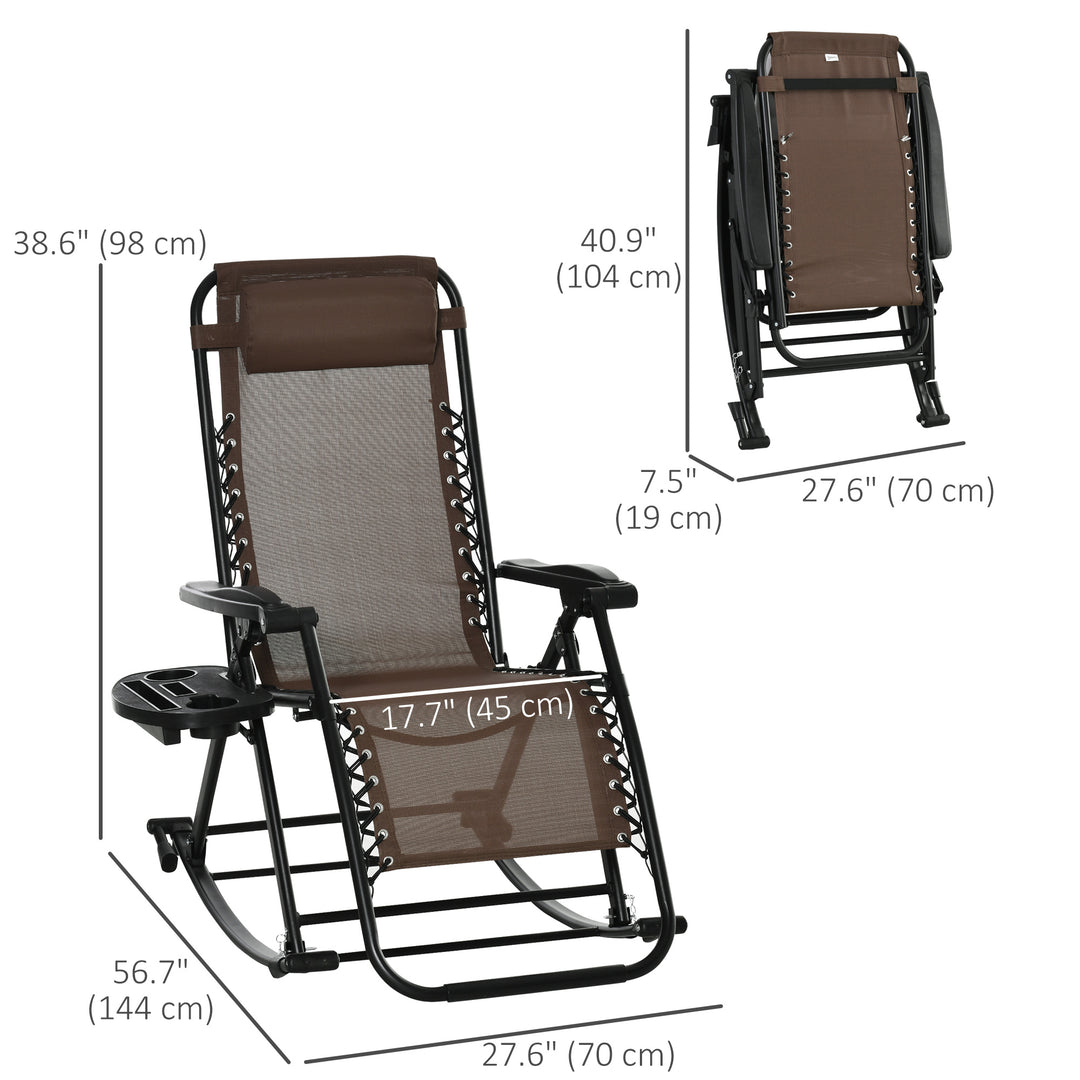 Outsunny 2 in 1 Adjustable Zero Gravity Reclining Lounge Chair Garden Recliner and Rocker Foldable Sun Lounger Napping Seat w/ Headrest & Tray Grey