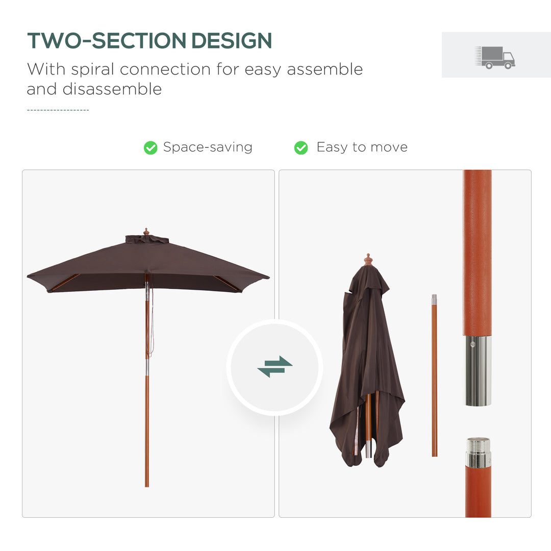 Outsunny 6.6x5ft Square Market Parasol, Wooden Patio Umbrella with Tilt Mechanism and 6 Bamboo Ribs, Garden Sunshade, Wine Red
