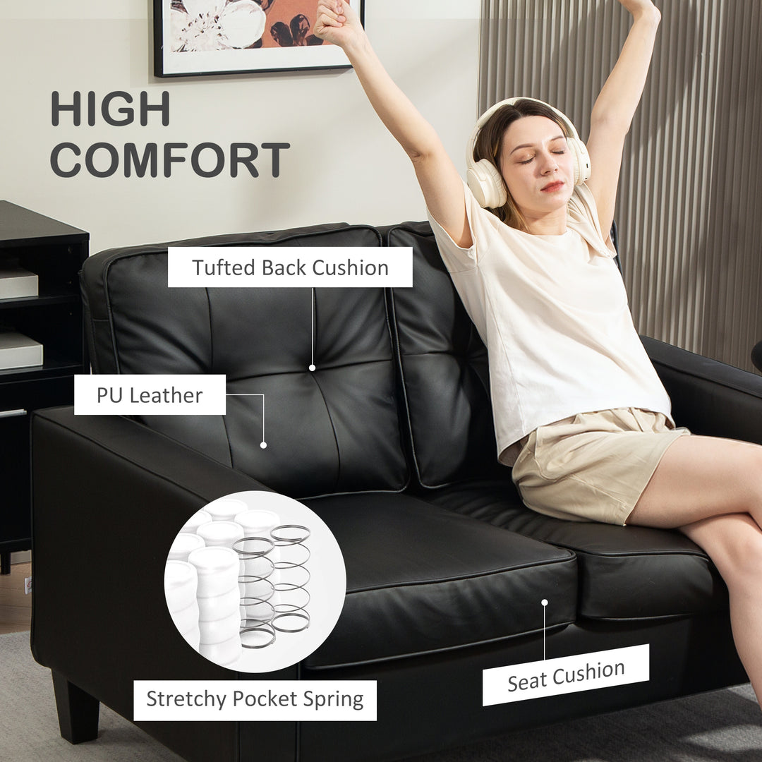 HOMCOM 51" PU Leather Loveseat, Upholstered Double Sofa Couch with Armrests, Tufted Backrest, Pocket Spring and Sponge Padded Cushion for Living Room, Bedroom, Home Office, Brown