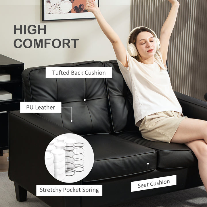 HOMCOM 51" PU Leather Loveseat, Upholstered Double Sofa Couch with Armrests, Tufted Backrest, Pocket Spring and Sponge Padded Cushion for Living Room, Bedroom, Home Office, Brown