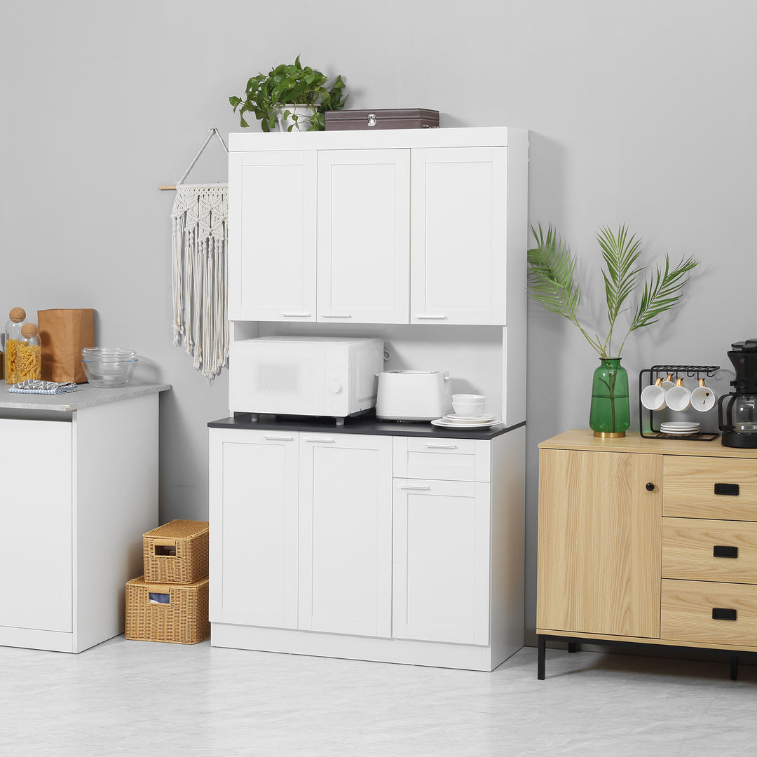 HOMCOM 71" Kitchen Pantry Cabinet, Storage Buffet with Hutch, Adjustable Shelves for Living Room, High Gloss White