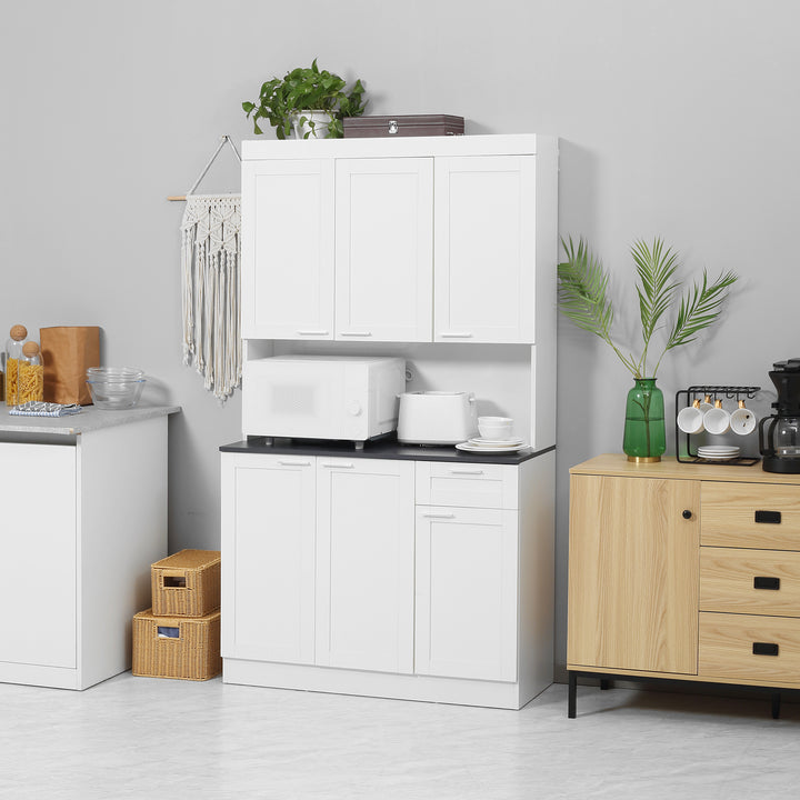 HOMCOM 71" Kitchen Pantry Cabinet, Storage Buffet with Hutch, Adjustable Shelves for Living Room, High Gloss White