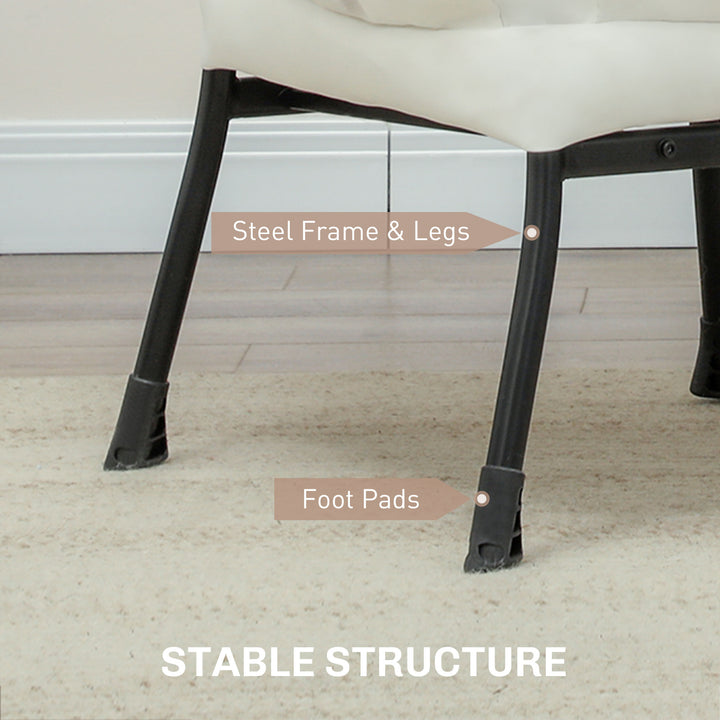 HOMCOM Modern Accent Chair, Armchair with Side Pockets and Solid Steel Legs, Comfy Reading Chair for Living Room, Cream White