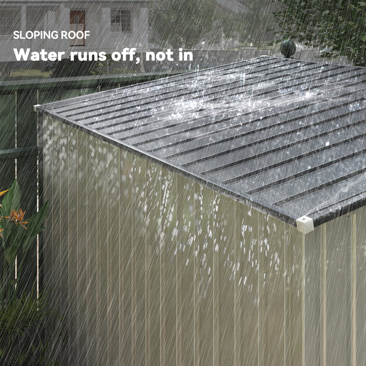 Outsunny 5x7 Garden Shed, Lean-to Metal Storage with Foundation, Sliding Door & 2 Vents for Garden Tools, White