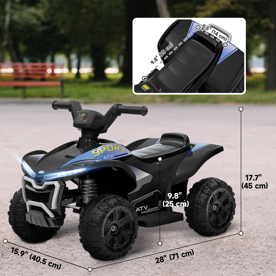 Qaba Kids ATV, 6V Battery Powered Electric Vehicle with Headlights, Music, Forward/Reverse Switch for 18-36 Months, Black