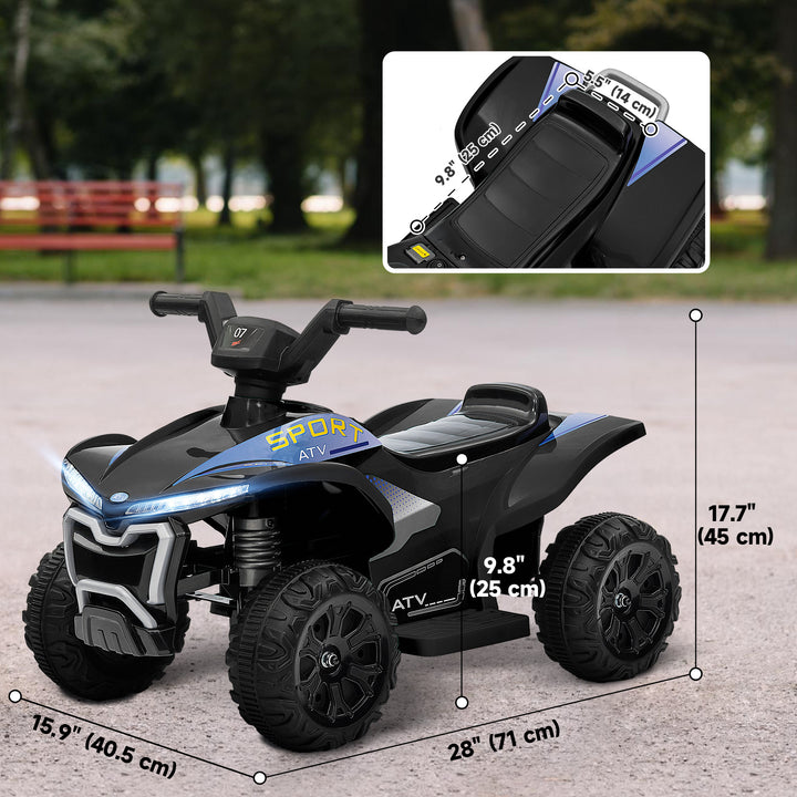 Qaba Kids ATV, 6V Battery Powered Electric Vehicle with Headlights, Music, Forward/Reverse Switch for 18-36 Months, Black