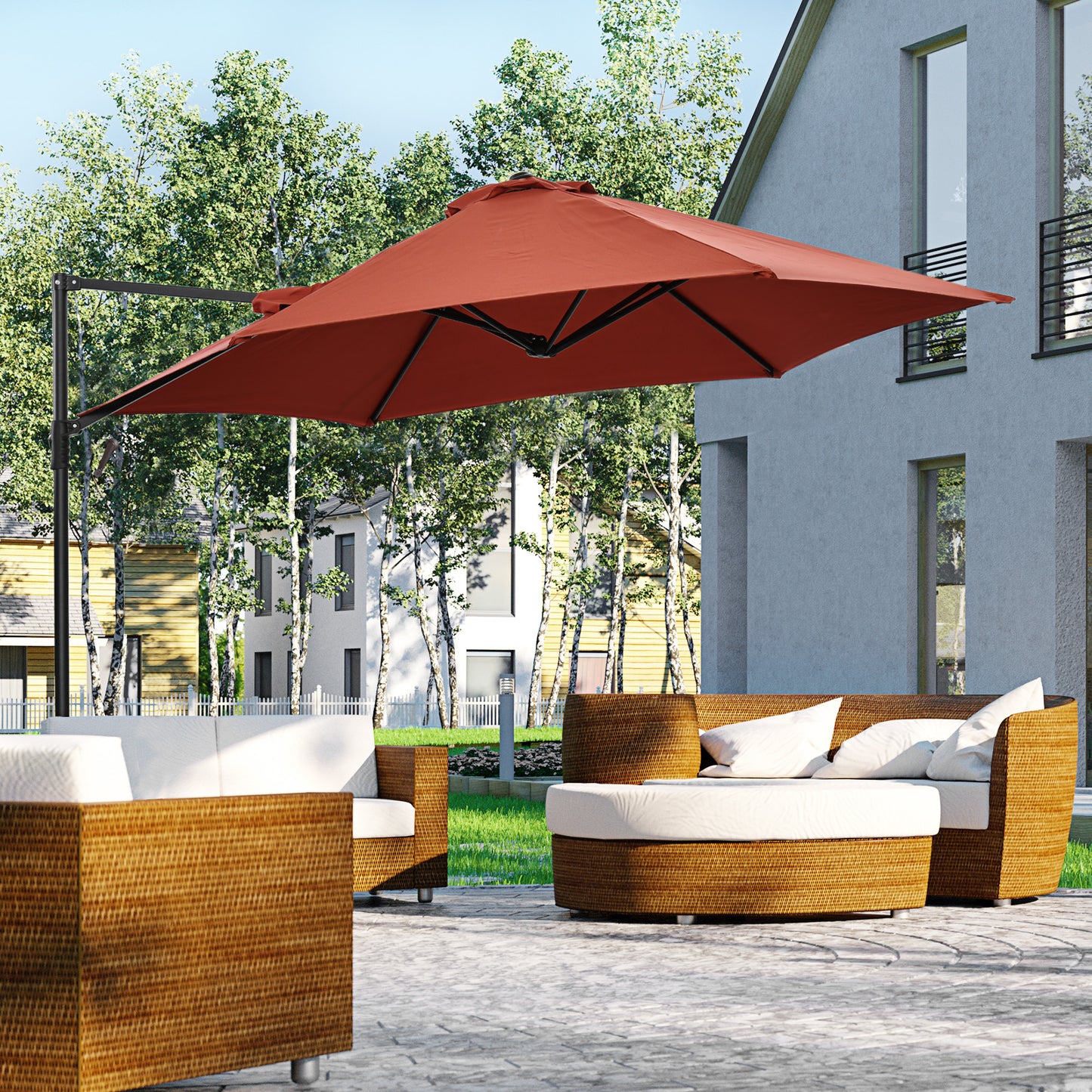 Outsunny 8.5FT Outdoor Cantilever Roma Parasol with 360Â° Rotation and Cross Base, Offset Patio Umbrella for Garden, Dark Grey