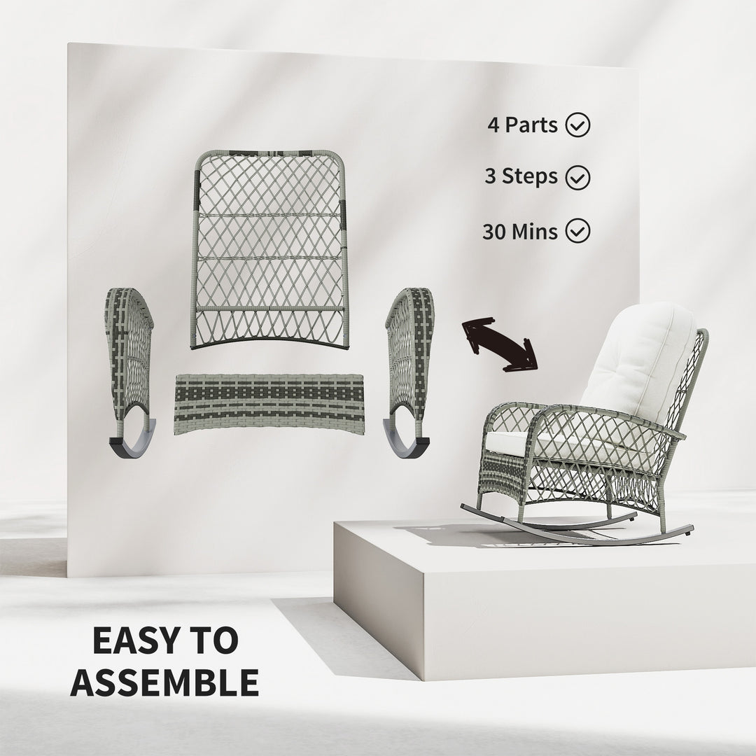 Outsunny Rattan Rocking Chair, Outdoor Wicker Patio Rocker Chair Furniture with Thick Cushions, for Garden Backyard Porch, Khaki