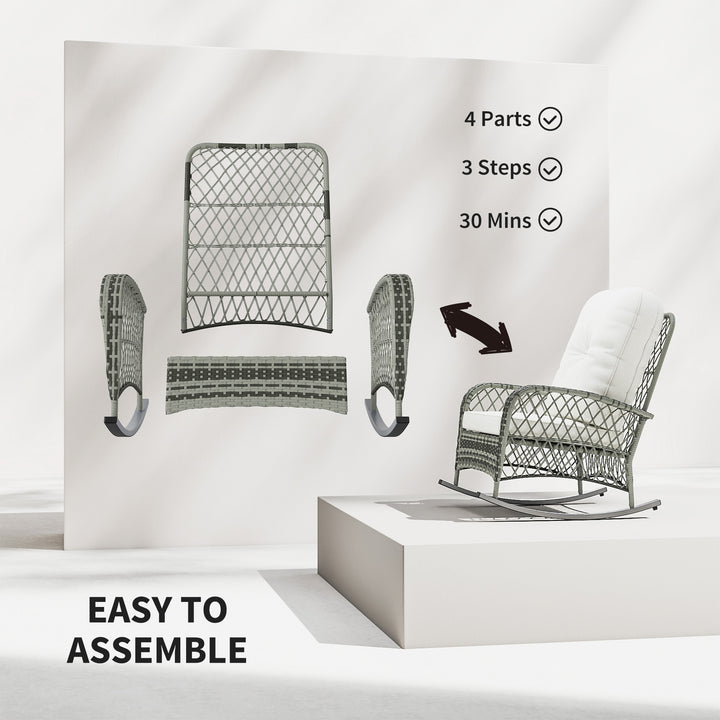 Outsunny Rattan Rocking Chair, Outdoor Wicker Patio Rocker Chair Furniture with Thick Cushions, for Garden Backyard Porch, Khaki