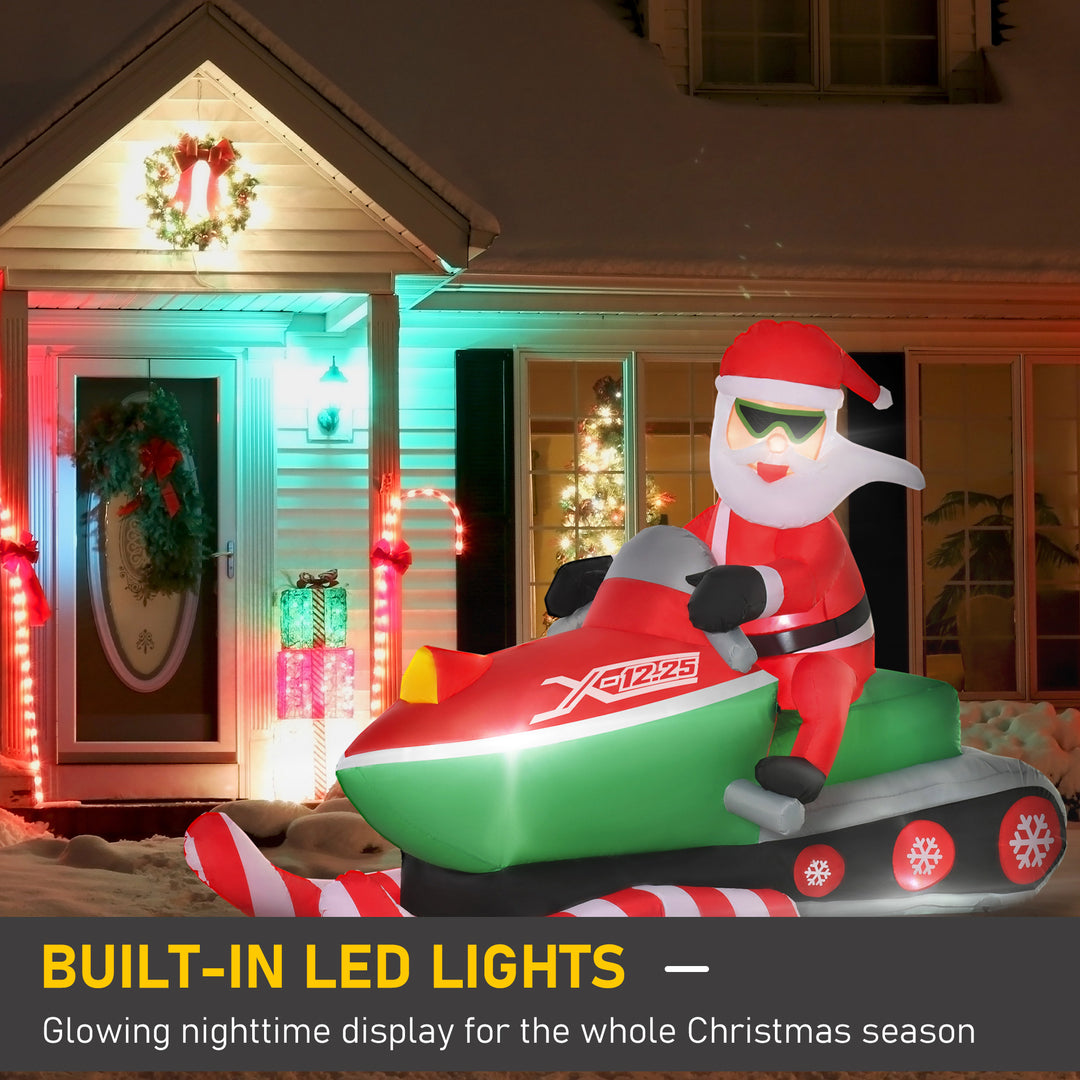 HOMCOM 5.5' H Christmas Holiday Yard Inflatable Outdoor, Light Up LED Decoration, Santa Claus Riding a Motorcycle