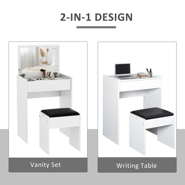 HOMCOM Modern Vanity Set with Makeup Table and Cushioned Stool, Dressing Table with Flip Top and Mirror for Bedroom, White