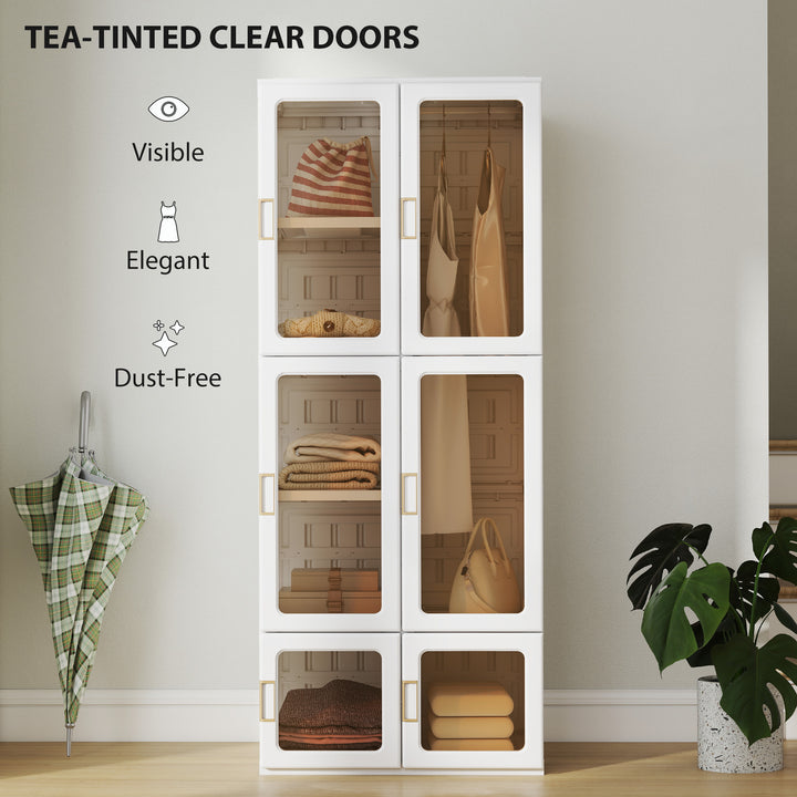 HOMCOM Portable Wardrobe, Foldable Plastic Closet with 6 Compartments, Hanging Rod and Magnetic Doors, White