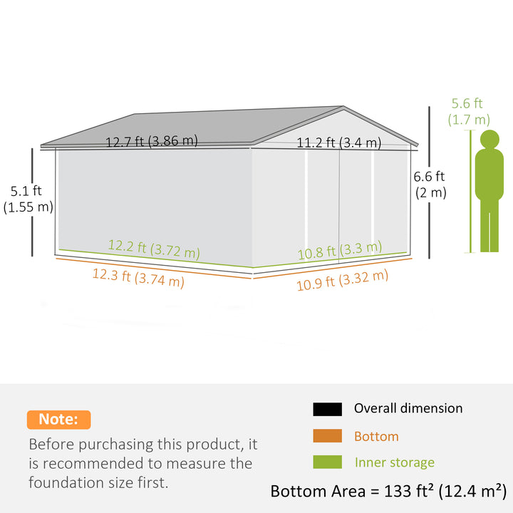 Outsunny 11' x 13'Garden Storage Shed w/ Foundation Kit Metal Tool Storage House w/ Double Doors Yellow