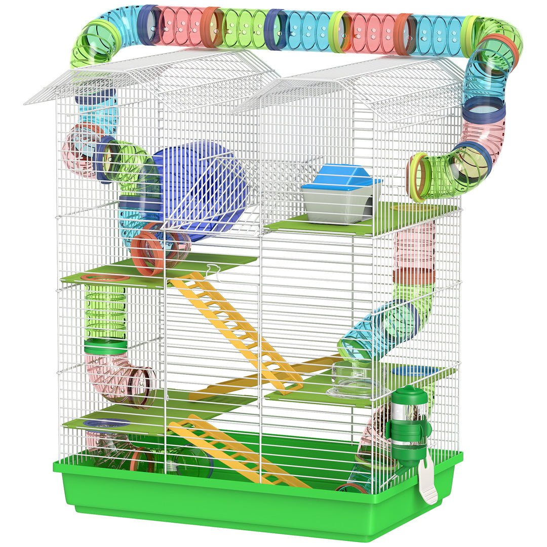 PawHut 18.5" Hamster Cage, 5 Tiers Small Animal House with Tunnel Tube System, Exercise Wheel, Water Bottle, Blue