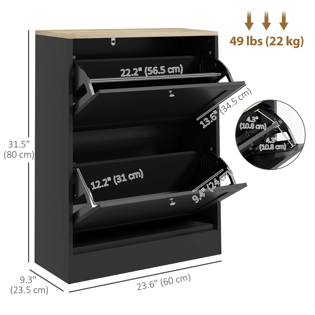 HOMCOM Slim Shoe Storage Cabinet, Modern Shoe Cabinet with 2 Flip Drawers and Adjustable Shelves for 8-12 Pairs, White