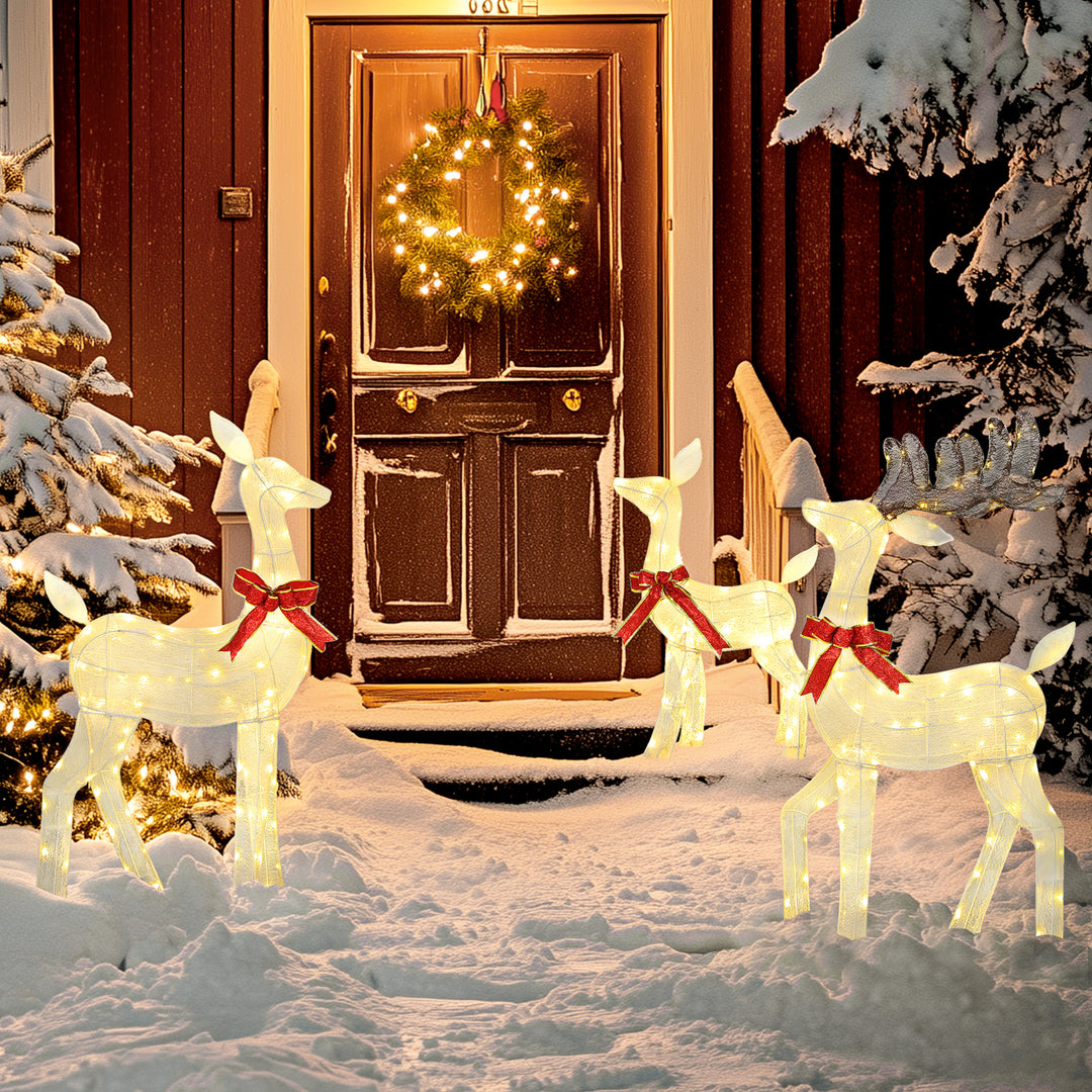 Outsunny 3 Piece Lighted Christmas Reindeer Family, 55" Light Up Deer, Outdoor Holiday Decor with LED Lights, Stakes, Zip Ties