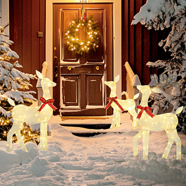 Outsunny 3 Piece Lighted Christmas Reindeer Family, 55" Light Up Deer, Outdoor Holiday Decor with LED Lights, Stakes, Zip Ties
