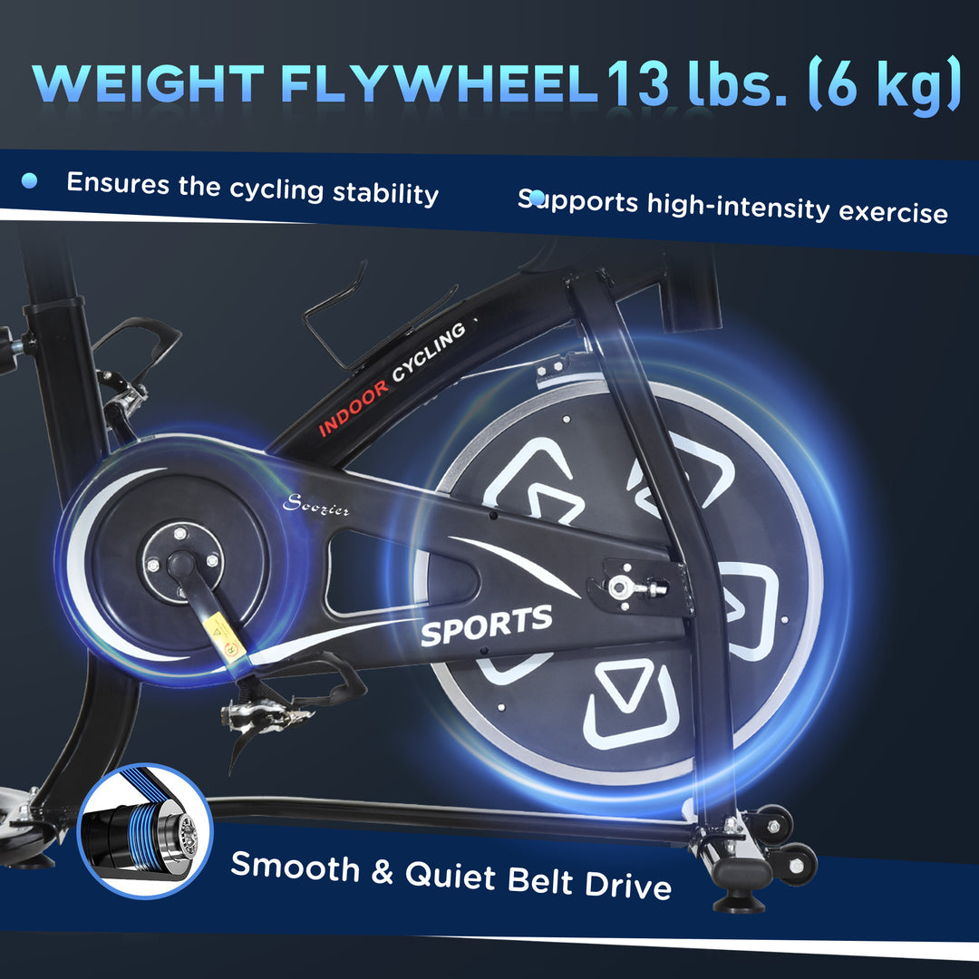 Soozier Exercise Bike, Stationary Bike with LCD Display, Indoor Cycling Bike for Home Workout, with 6kg Flywheel, Black