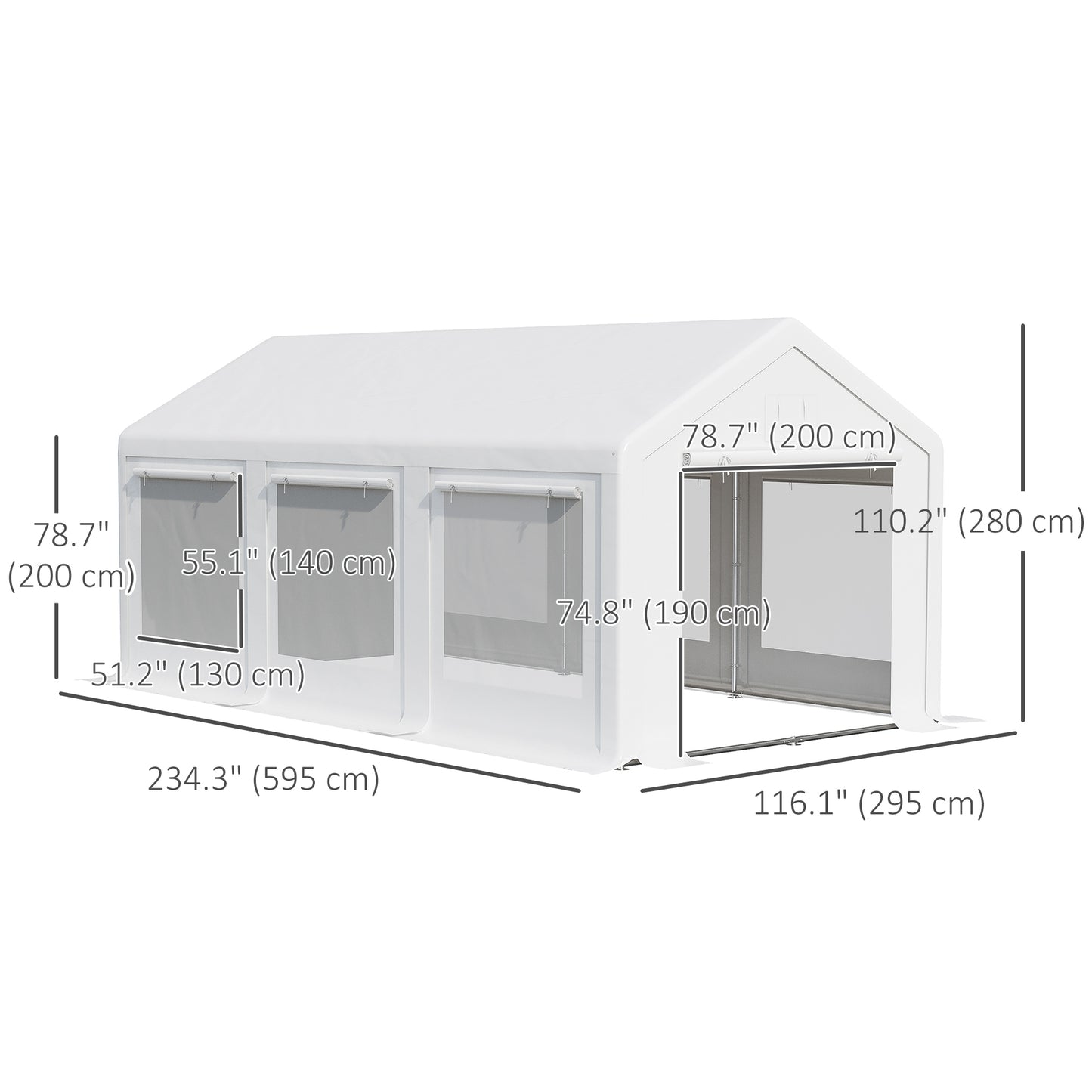 Outsunny 20â€™ x 10â€™ Heavy Duty Party Tent Outdoor Carport Canopy Shelter Gazobo with Sidewall, Zipper Door and Windows, White