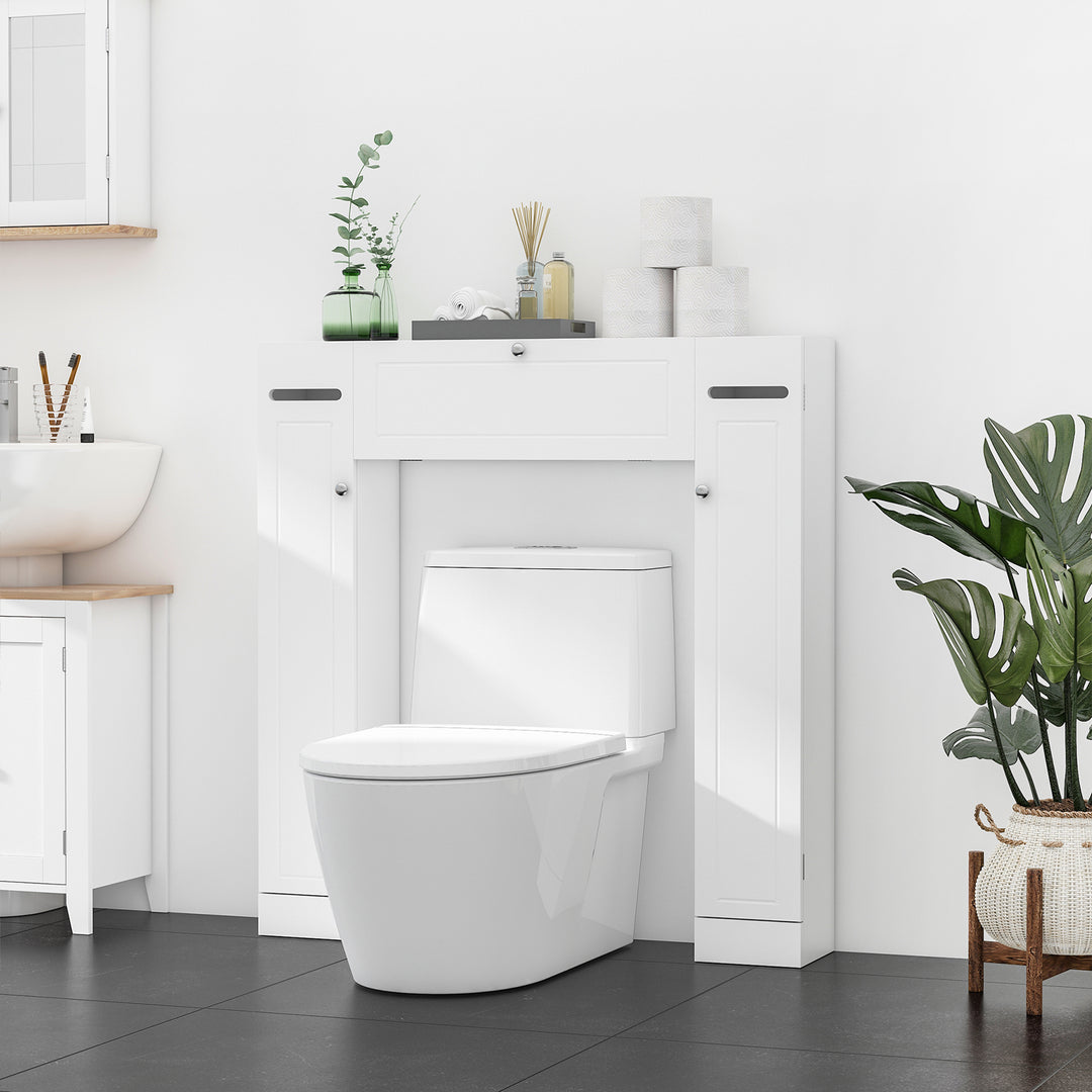 kleankin Over the Toilet Storage Cabinet, Freestanding Bathroom Organizers Cabinet with Flip Up Door and Adjustable Shelves for Laundry Room, White