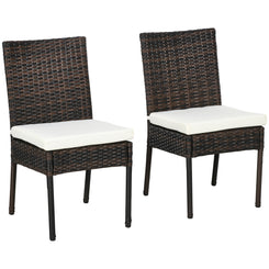 Outsunny PE Rattan Outdoor Dining Chairs with Cushion, Patio Wicker Dining Chair with Backrest, Brown