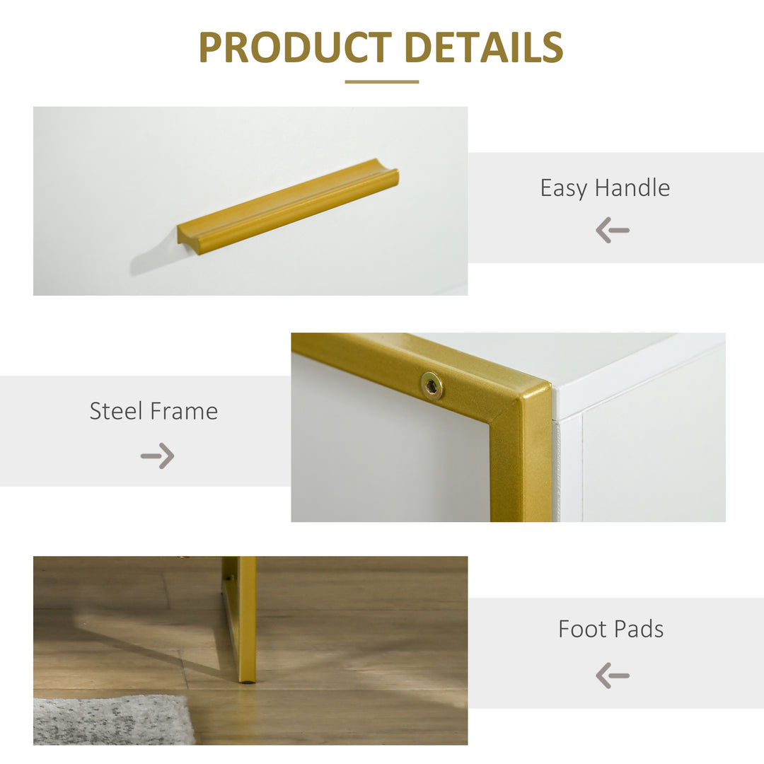 HOMCOM Nightstand Set of 2, Modern Bedside Table with Drawer and Shelf, Bedside Cabinets for Bedroom, White