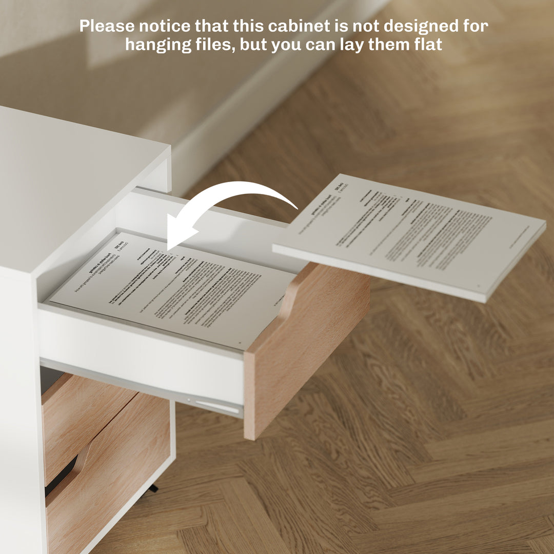 HOMCOM 3 Drawer File Cabinet, Mobile Vertical Filing Cabinet with Wheels, Printer Stand with Storage for Home Office, White