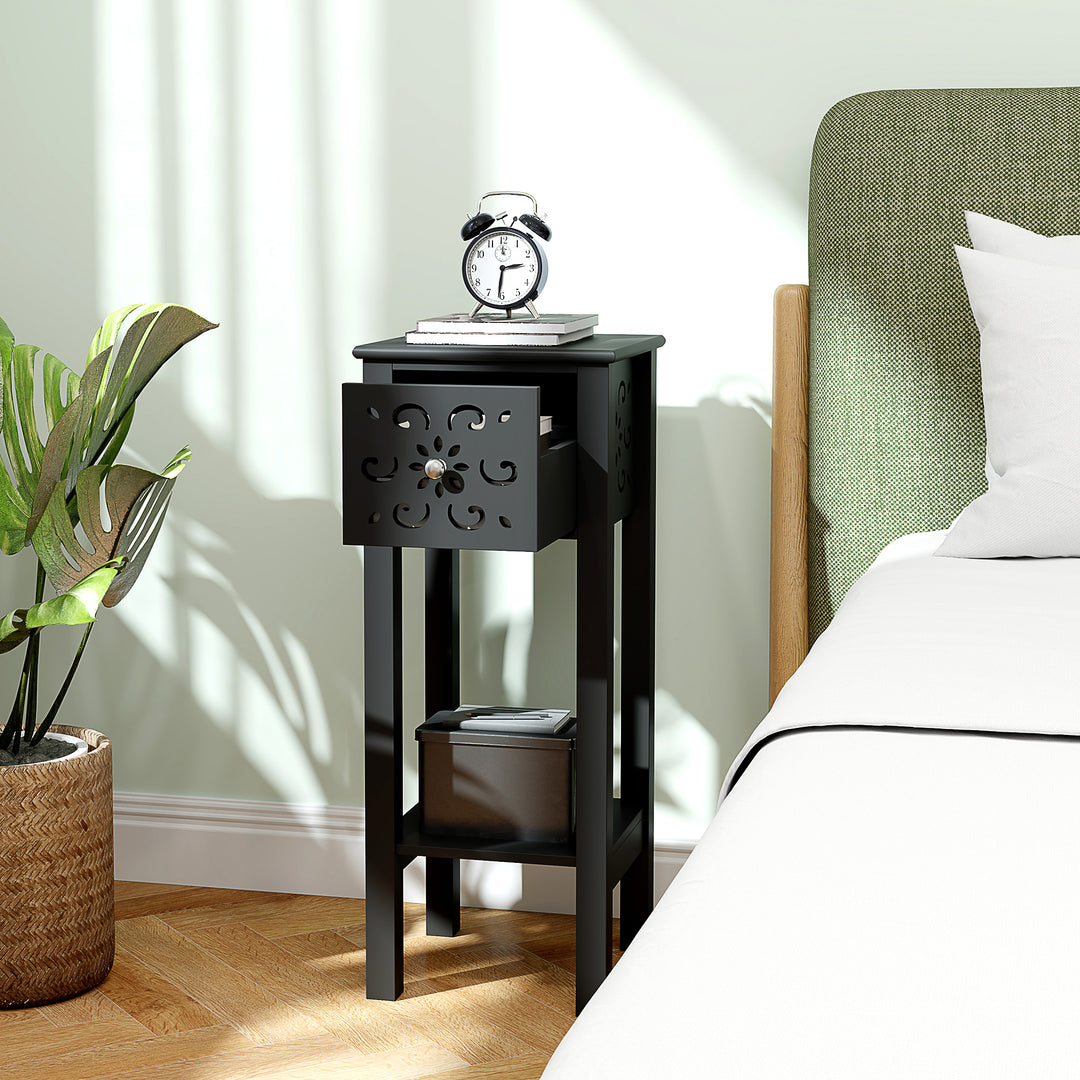 HOMCOM Nightstand Set of 2 with Drawer and Open Storage Shelf White