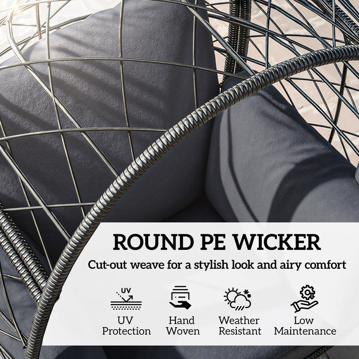 Outsunny Rattan Egg Chair, Indoor Outdoor Lounger with Cushions and Cup Holder for Backyard, Garden, Lawn, Living Room, Grey