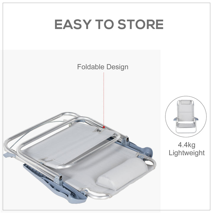 Outsunny Set of 2 Fishing Chairs, Camping Chairs with Adjustable Backrest and Headrest, Folding Chair for Outdoor, Light Grey